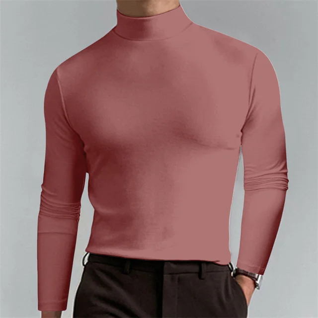 Turtle Neck Long Sleeve Shirt Men Mens Slim Fit Shirts Long