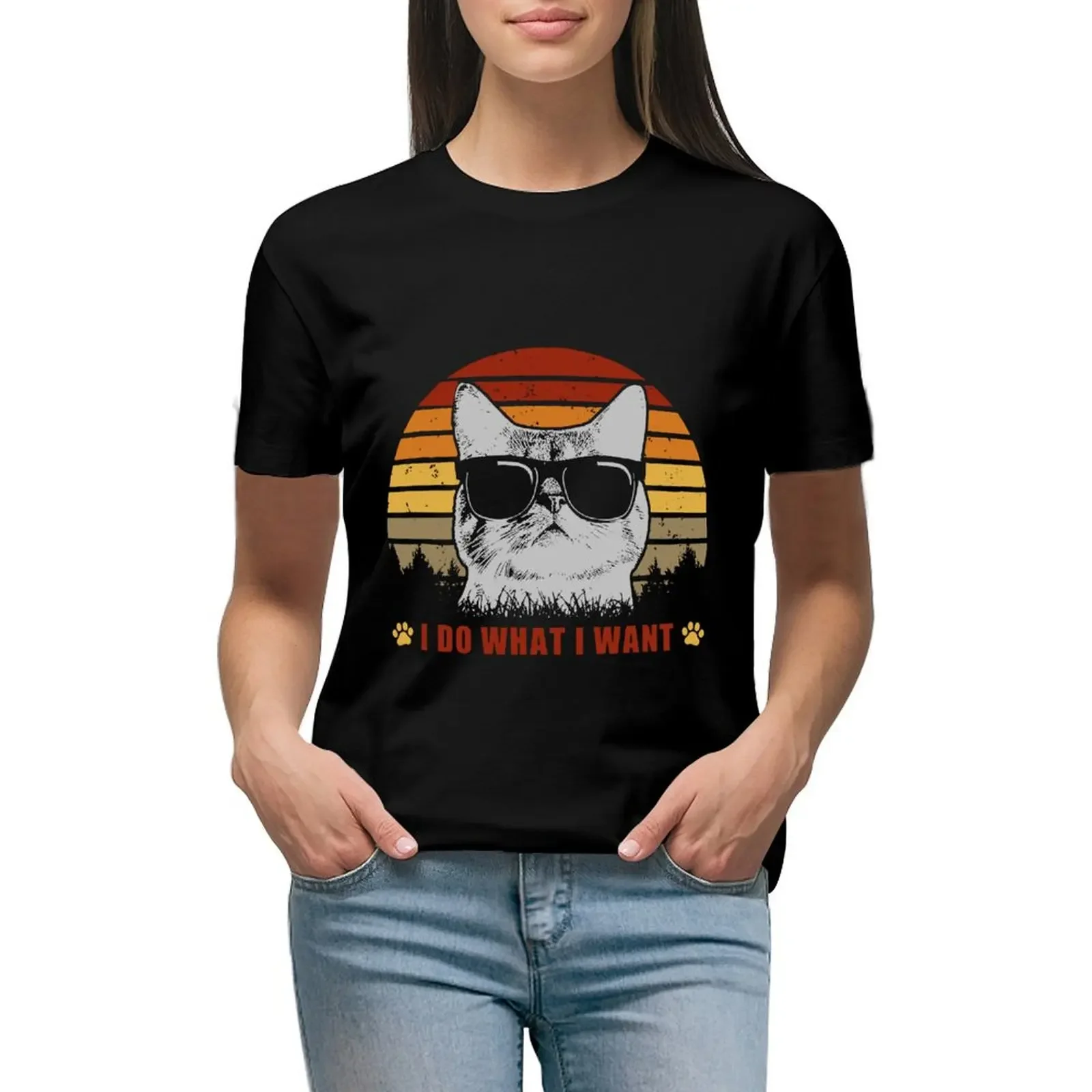 

Vintage Cat I do what I want cat funny Cat Lover T-shirt lady clothes vintage clothes Blouse workout t shirts for Women