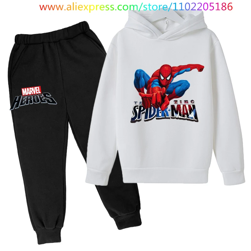 Traje Deportivo Diseño Avengers Marvel Spiderman Chandal para Niños Sudadera con Capucha y Pantalones Conjunto 2 Piezas de Spiderman para Niños Regalo para Niños 