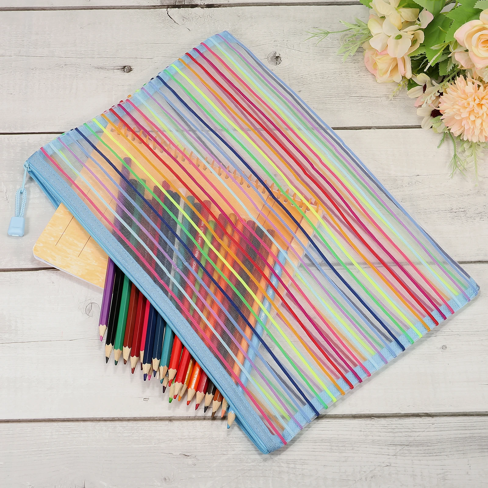 지퍼 파일 가방 보관 메쉬 파우치, 나일론 휴대용 연필 펜 케이스, 문서 화장품, 메이크업 사무실 용품, 여행 액세서리