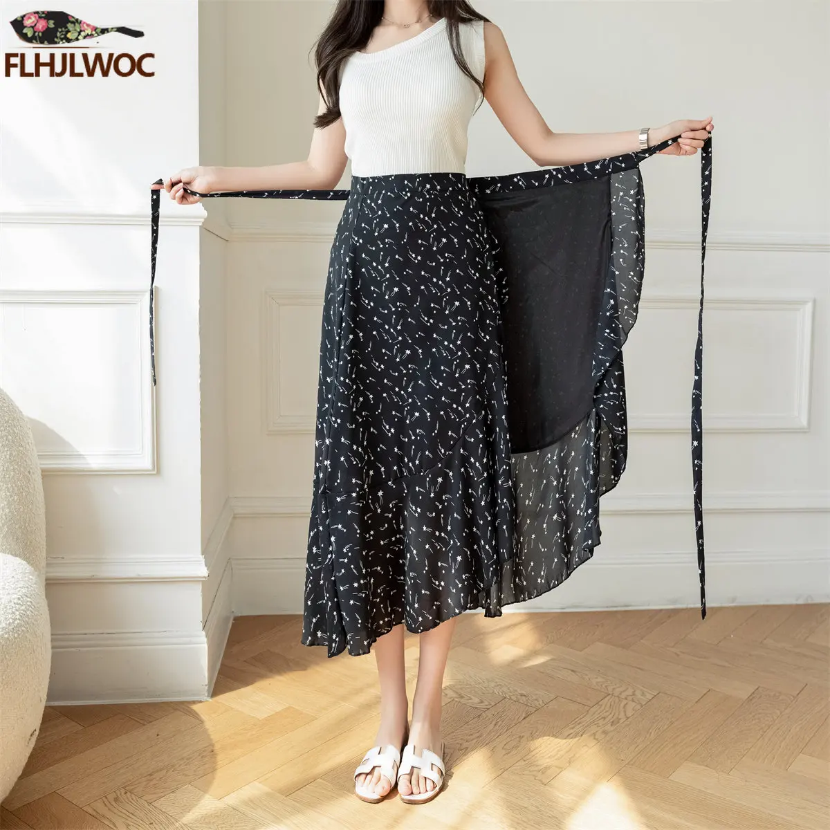 2025 Chic Korea Clothes Summer Women Cute Sweet GIrl Floral Robe Holiday Date High Waist Retro Vintage One-Piece Lace-Up Skirts 2