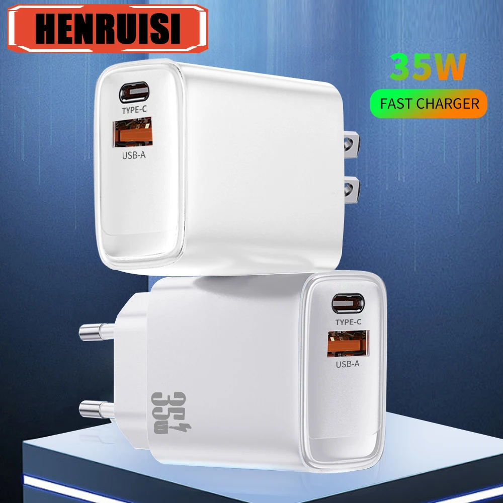 35W Type C USB Fast Charger PD Dual Ports Mobile Phone Adapter Quick Charge Wall Charger For iPhone 15 14 Xiaomi Samsung Oneplus