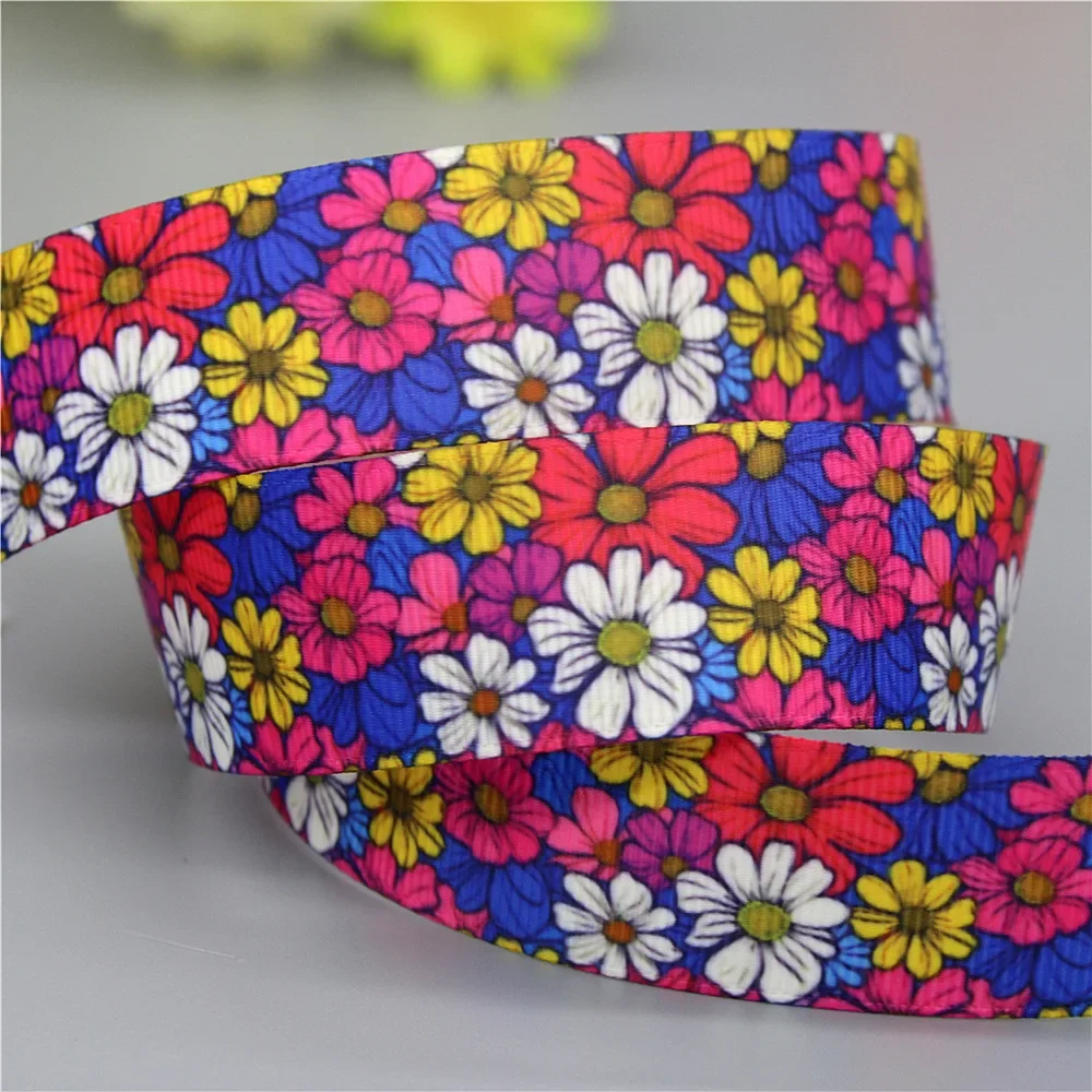 22mm 10yards Spring Flowers Printed Grosgrain Ribbon Accessories Headwear Decoration Collar DIY Sewing Craft B2403 ribbon decoration,ribbon supplies,grosgrain ribbon,sewing ribbon