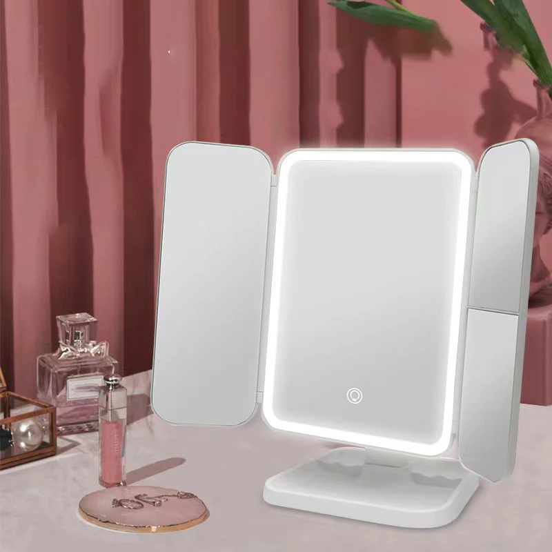 Trifold Makeup Mirror with LED Lights – Smart Complementary Beauty Light for Dorm Dressing 2