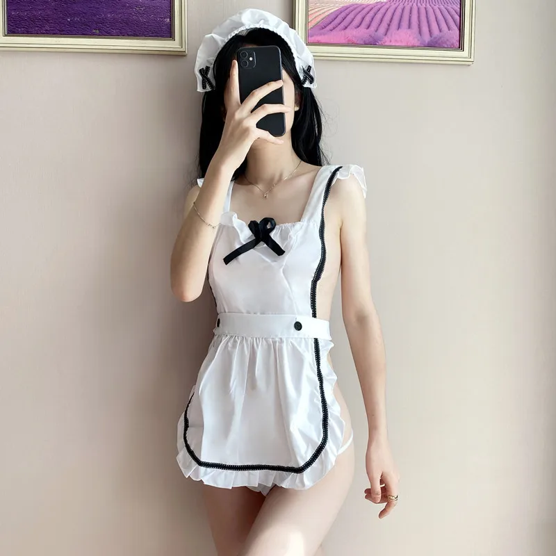 

White Cross Back Apron Cotton Maid Sexy Women Cosplay Restaurant Baking Pinafore Lady Housework Nail Coffee Bib Household
