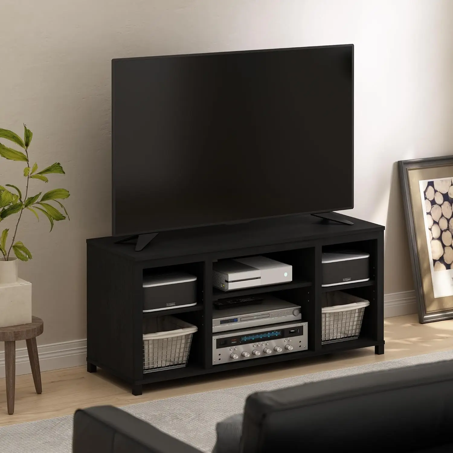 Classic TV Stand with Shelves for TV up to 55 Inch, Americano