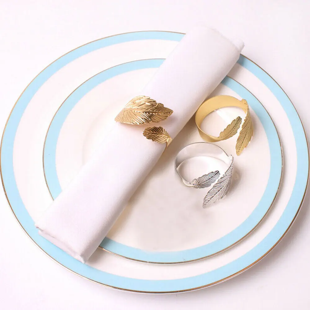 

1pcs Creative Leaves Feather Napkin Ring Buckle Holders For Wedding Party Festivals Dinner Table Decoration Wholesale