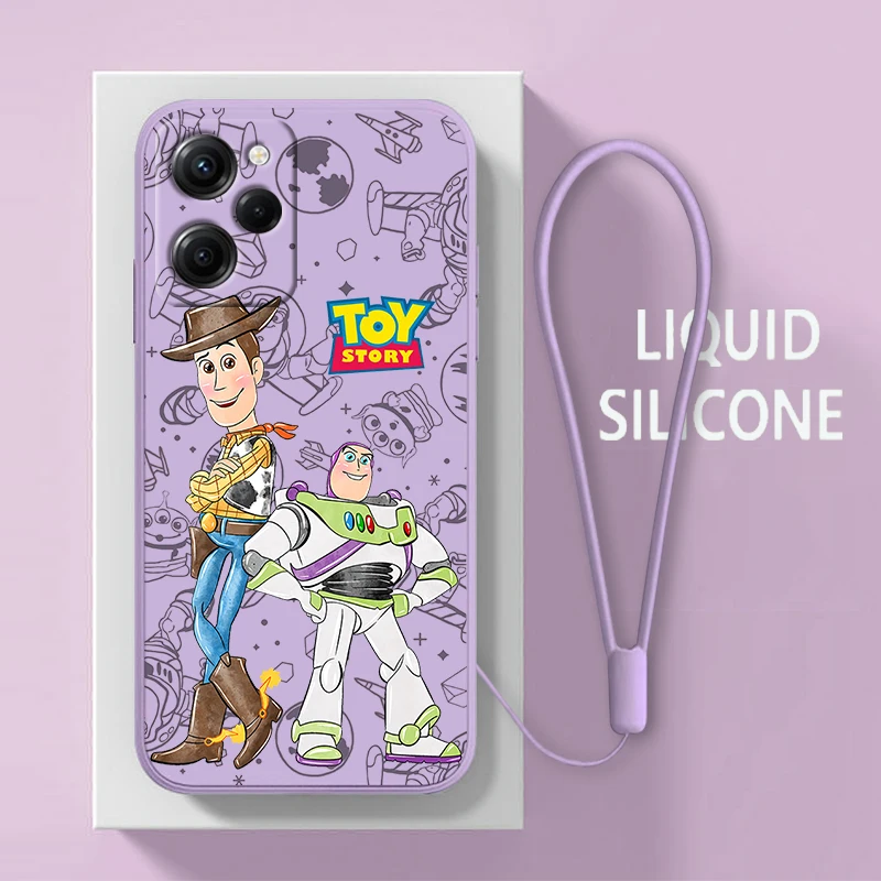 Toy Story Buzz Lightyear Per Xiaomi Poco M6 X5 M5 C40 M4 X4 F4 C40 X3 Nfc F3 Gt M4 M3 Pro X2 4G 5G Custodia Per Telefono Con Corda Liquida