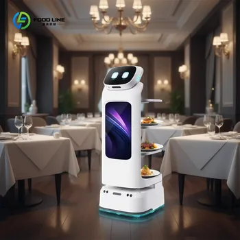 Robot Commerciale per Consegna Cibo, Carico Utile 40kg, Autonomia 6h, Ricarica Automatica, Navigazione LDS SLAM per Caffè e Sale Banchetti, Personalizzabile