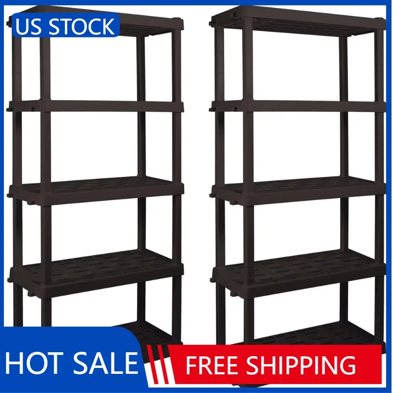

Hyper Tough Large 5-Tier Shelving Unit, W36 x D18 x H74" Interlocking Multipurpose Organizer, Black, Pack of 2
