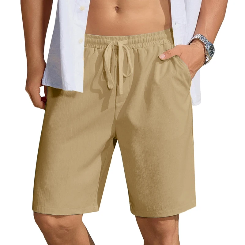 Short d'été décontracté et respirant pour hommes, taille élastique, cordon de serrage, short de plage en coton, léger, séchage rapide, Streetwear