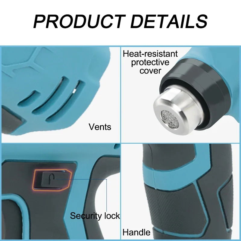 Portable Heat Gun Cordless Electric Heat Gun with 4 Nozzle For Makita/Dewalt/Milwaukee/Bosch/Black Decker 18V 20V Li-ion Battery