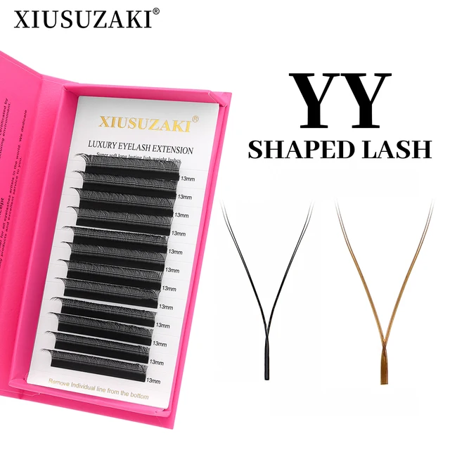 XIUSUZAKI YY Shape Black Brown Eyelashes Extensions Two Tips 2D YY False Lashes Natural Premade Volume Fans Individual Lashes