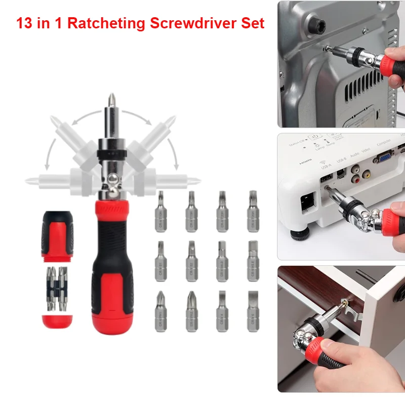 13 in 1 Ratchet Screwdriver  180 Degree Adjustable Angle Screwdriver Set with Magnetic Multi-functional Screwdriver Hand Tool