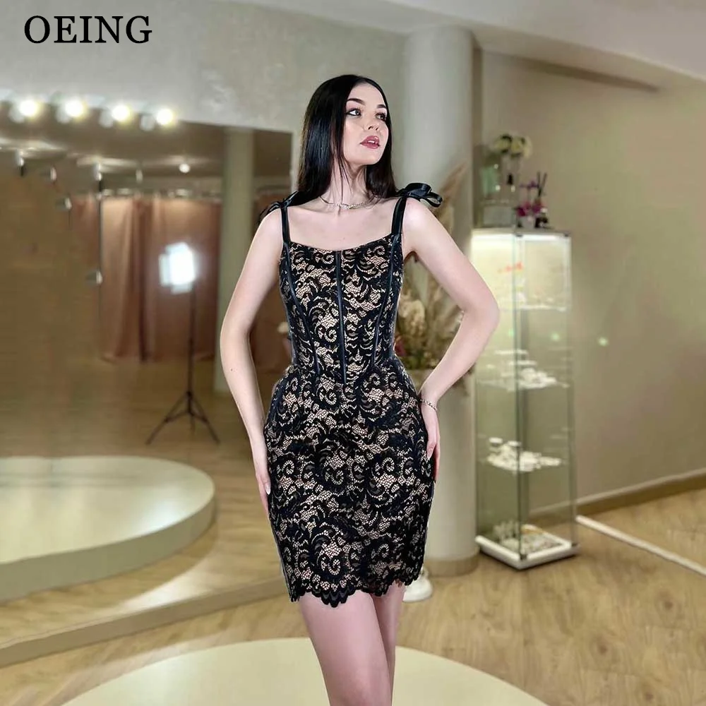 

OEING 2024 Simple Black Short Prom Party Dresses Mini Sexy Lace Spaghetti Strap Cocktail Dress Night Event Gowns Formal Dress