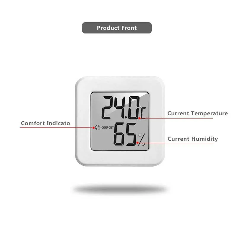 Temperature and Humidity Meter White Mini Electronic Car Thermometer Refrigerator Thermometer With Smiling Face Display