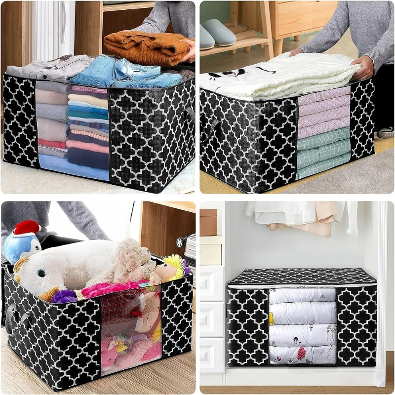 Foldable High Quality Quilt Storage Bag Large Capacity Blanket Clothes Closet Organizer with Reinforced Handle and Clear Window 6
