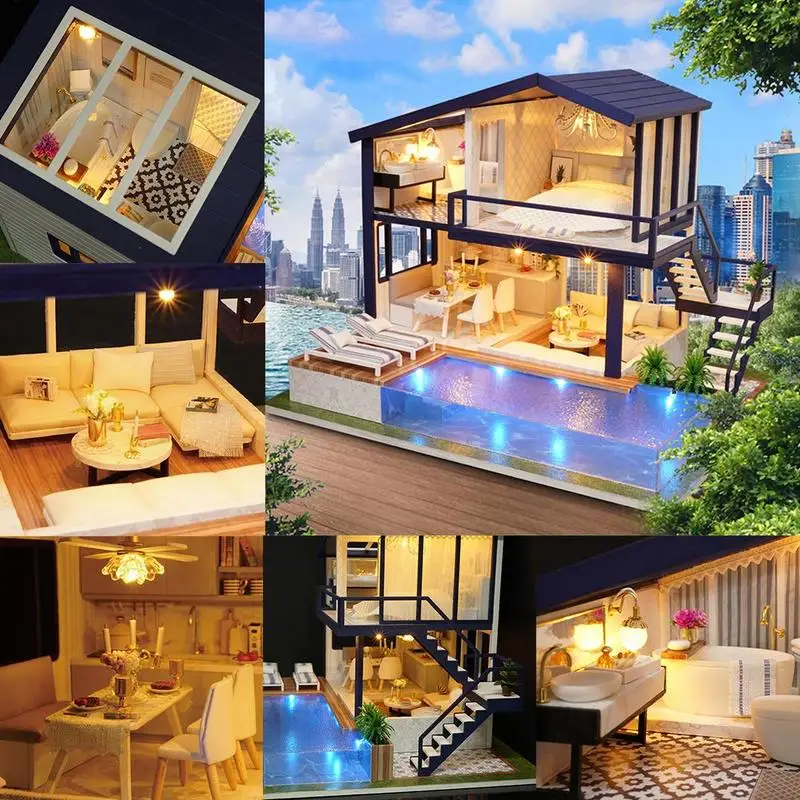 Doll House Kit Mini DIY Cottage Handmade 3D Puzzle Time Apartment Building Toy Home Bedroom Decoration with lights music 3