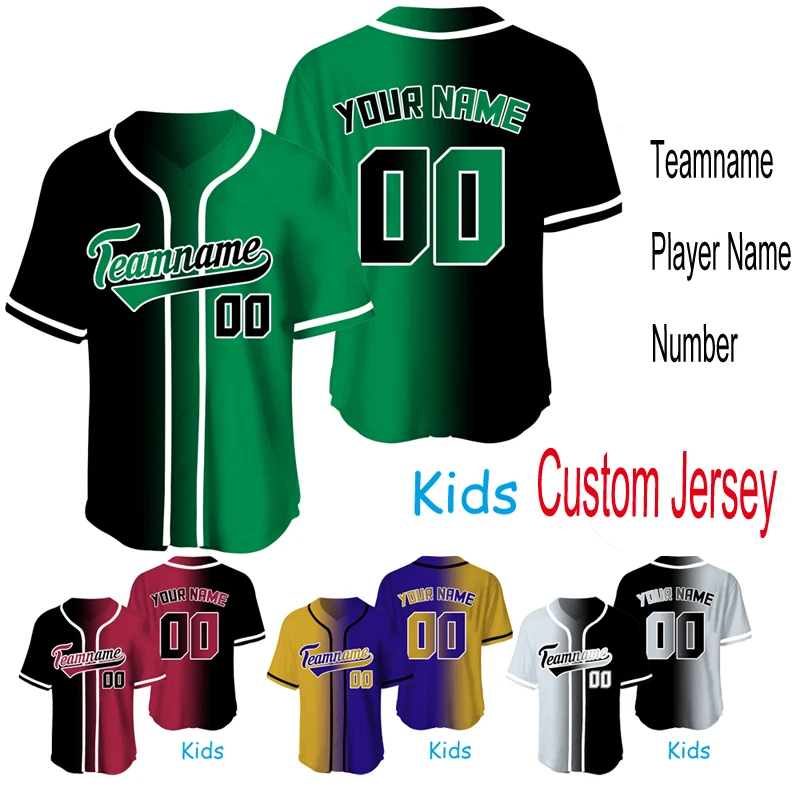 Boys/Girls Baseball Jersey Sublimation Blanks Youth Team Game Sportswear Shirt Kid Quick Dry Tracksuit Training T-shirts