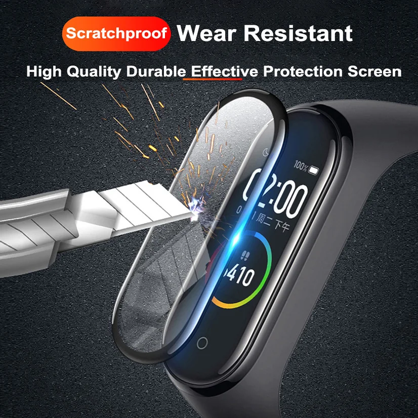 Protetor de Tela de Vidro Macio para Xiaomi Mi Band, Película Protetora 9D, Capa Pulseira Inteligente, Mi Band 4, 5, 6, 7 Pro, 1-5Pcs