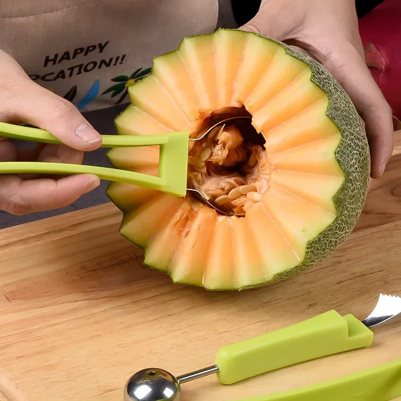 3-In-1 Fruit Carving Knife Watermelon Baller Ice Cream Dig Ball Scoop Spoon Double-End Melon Baller Assorted Cold Dishes Tools