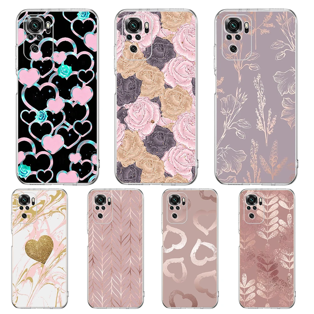 Gold Rose Love Heart Clear Phone Case Cover