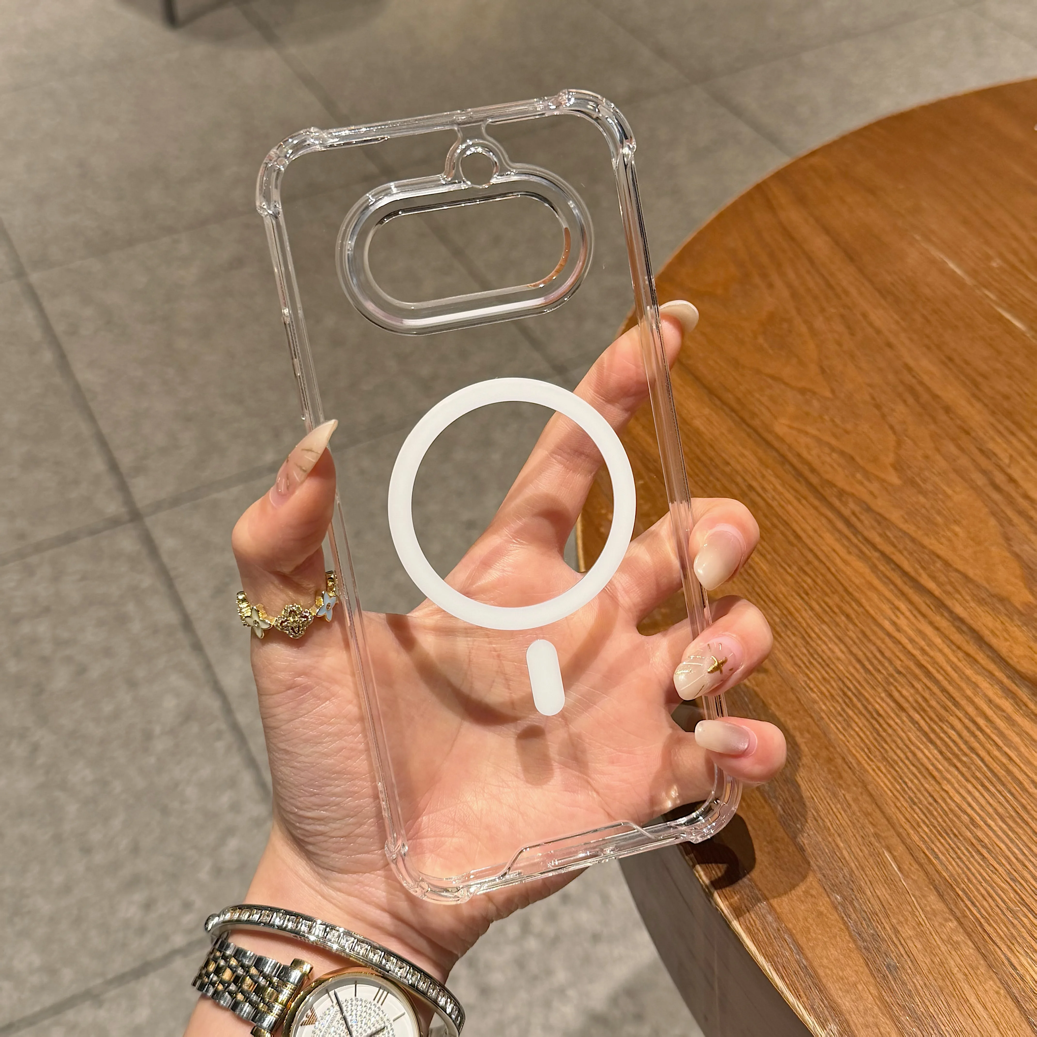 Transparent Shockproof Armor Phone Case with Magnetic Silicone and Hard Acrylic Back Cover
