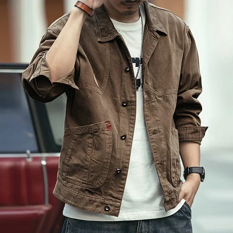 Giacca In Denim Cargo Uomo - Cotone, Stile Vintage Con Tasche, Bottoni, Maniche Lunghe, Giubbotto Da Lavoro Moto