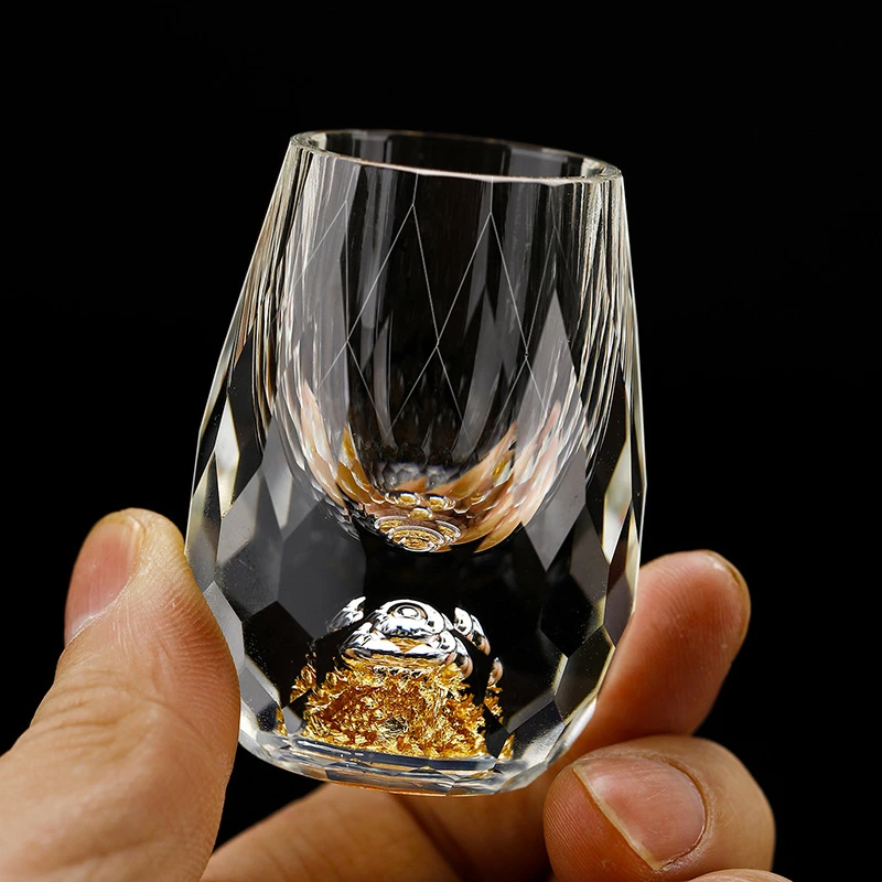 Double Bottom Gold Foil Glass, Vidro De Vodka De Cristal, Shaker Shochu
