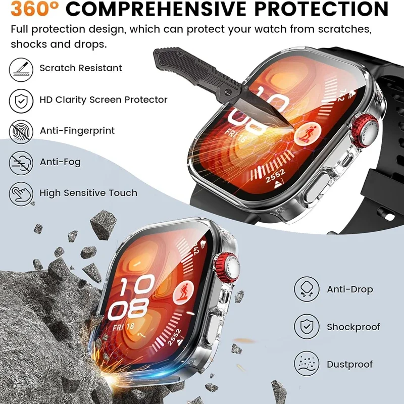 Premium Tempered Glass Screen Protector and Protective Frame Bumper Case for Huawei Watch Fit Series