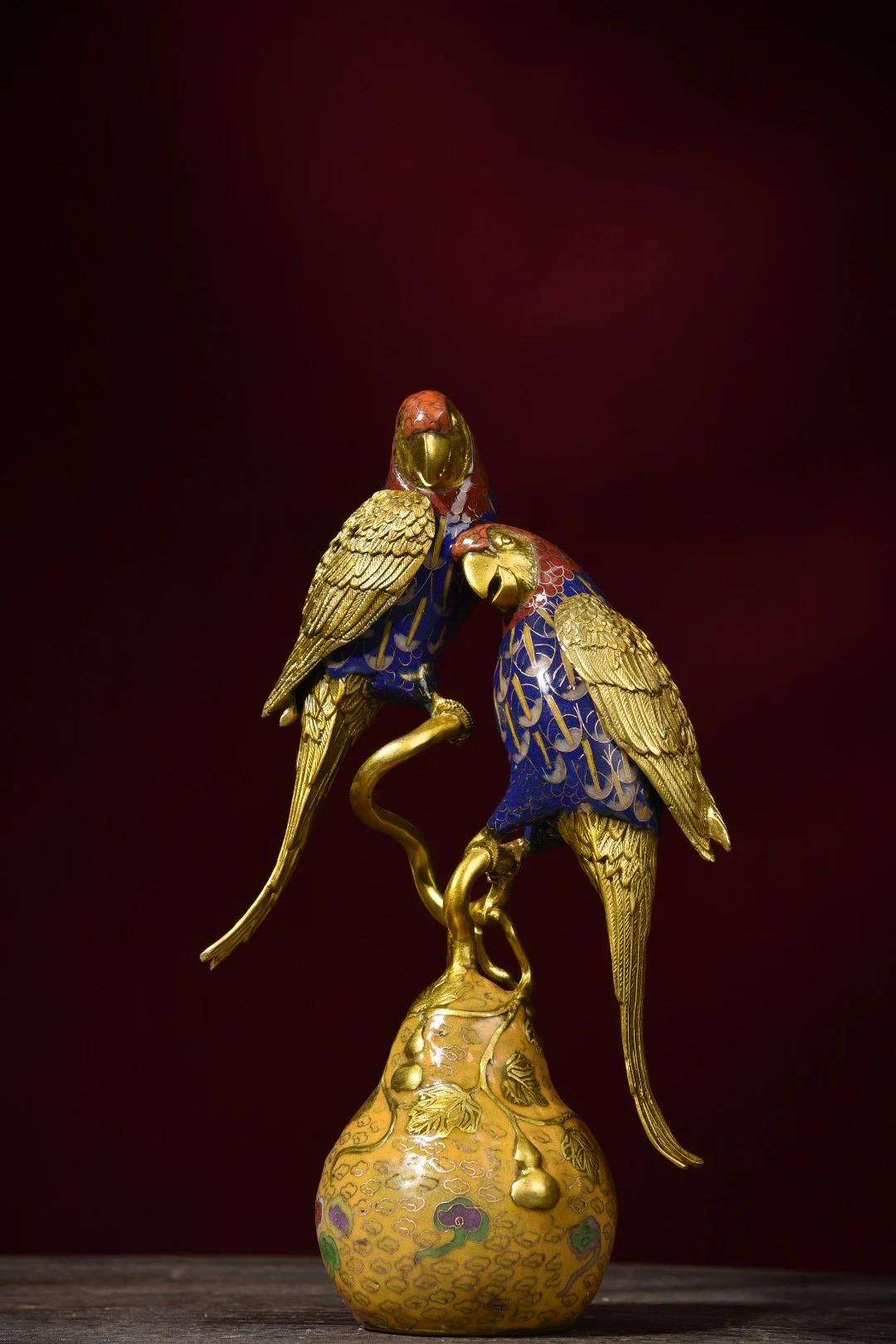 

Коллекция тибетских храмов, старое эмалированное цветочное оформление, статуя попугая, благословение, горелка для благовоний, 14 дюймов