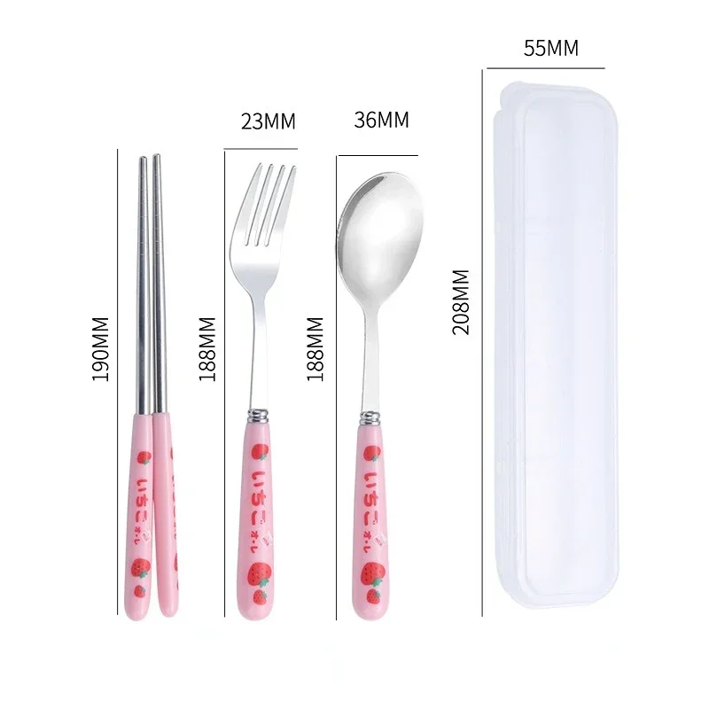 Cartoon Cow Cutlery Spoon Fork Chopsticks Stainless Steel Portable Travel Lunch Tableware Dinnerware Sets Kitchen Accessories