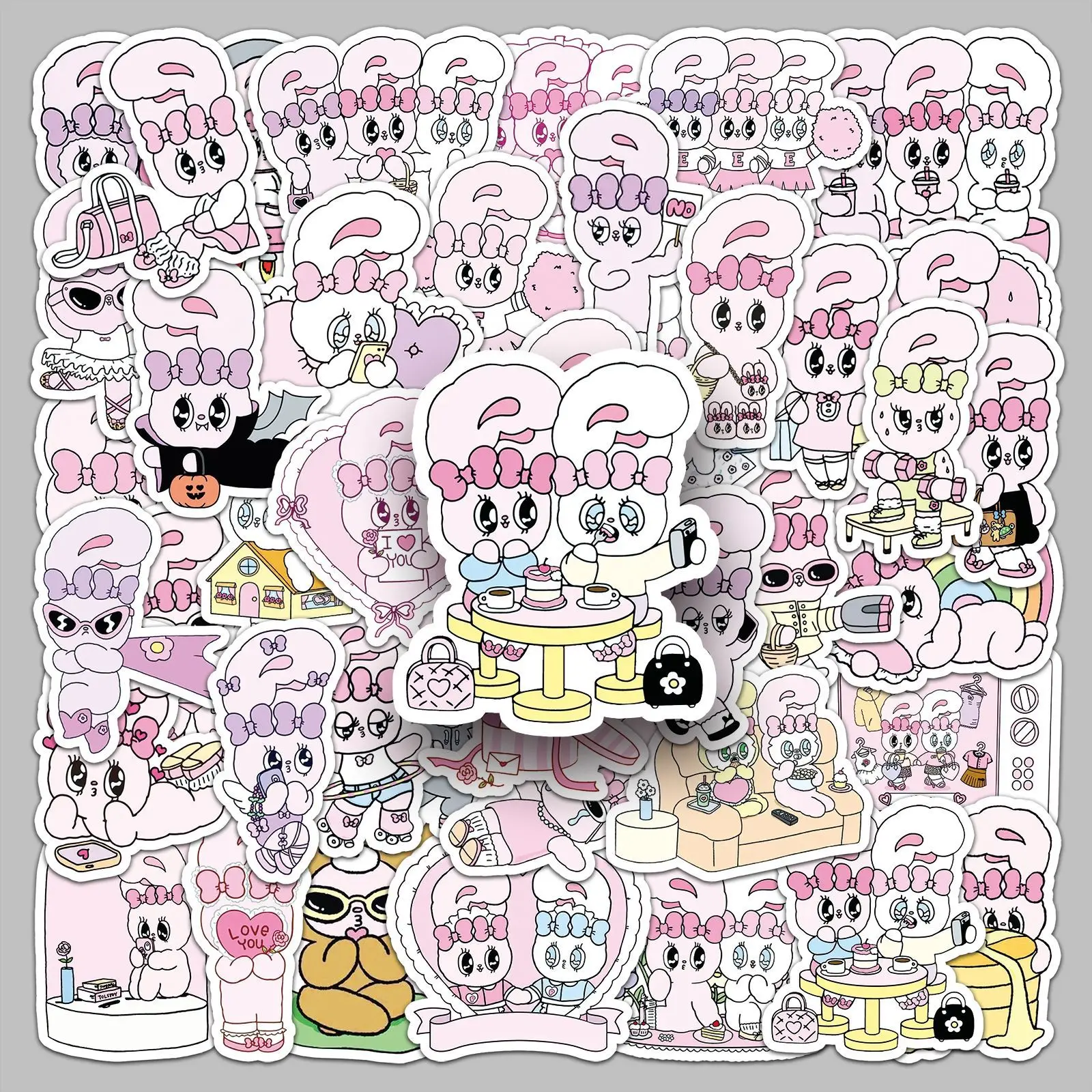 50PCS Esther Bunny Stickers Мультфільм ПВХ наклейки Іграшки DIY Декорація Водонепроникний Скейтборд Багаж Телефон Холодильник Автомобіль Подарунки