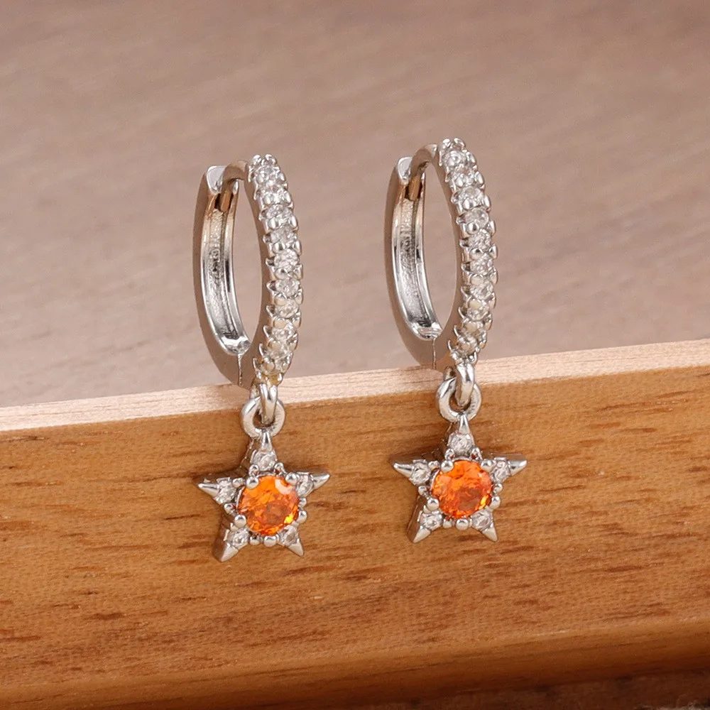 Delicate Colorful Zircon Star Pendant Hoop Earrings for Women Luxury Eleagnt Dangle Earring Party Jewelrys Gifts
