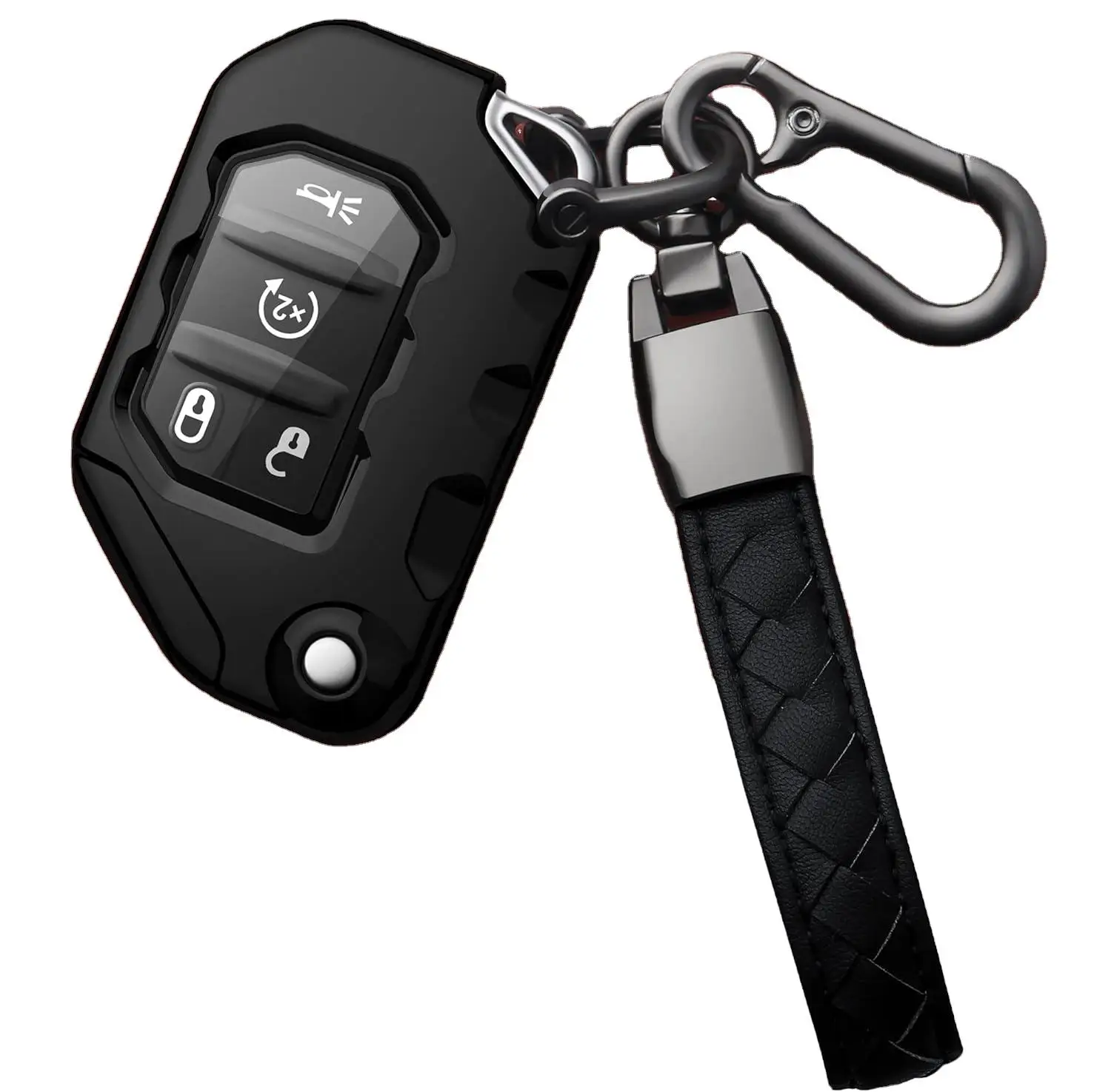 

Autophone Compatible with Jeep Key Fob Cover with Leather Keychain Soft TPU Protection Key Case