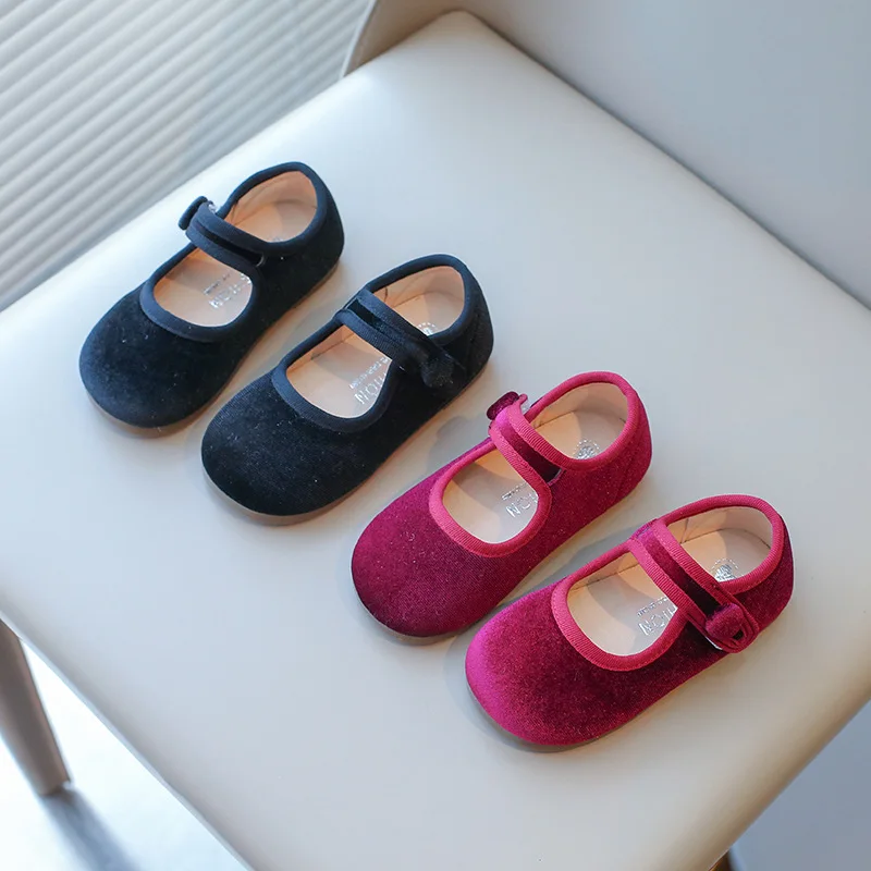 Kids Leather Shoe Solid Color Versatile Princess Childrens Flats Fashion Causal Black School Girl Shoes Spring Autumn H04031 leather shoes girls shoes girls flats