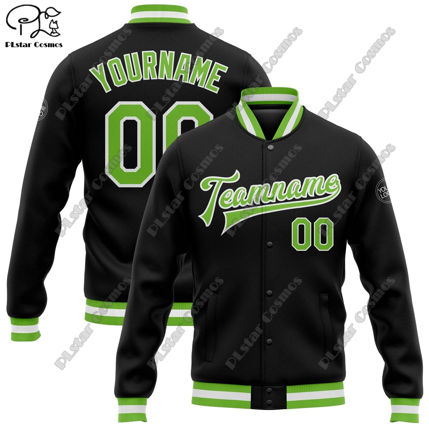 3D Printing Custom Name Logo Jacket Colorful Letters Aviator Full Snap Jacket Unisex Team Gift Winter New Arrival Series JK-6