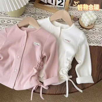 Autumn Girls Tops Jacket Bottoming Shirt Slim Fit Clothing Baby Drawstring Casual Cardigan T-shirt Top Loungewear Outfit 1
