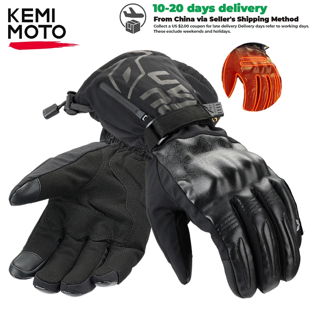 

Winter Heated Motorcycle Gloves Outdoor Camping Motorcycle Leather Gloves Battery Powered Waterproof Touch Screen For Motorbike