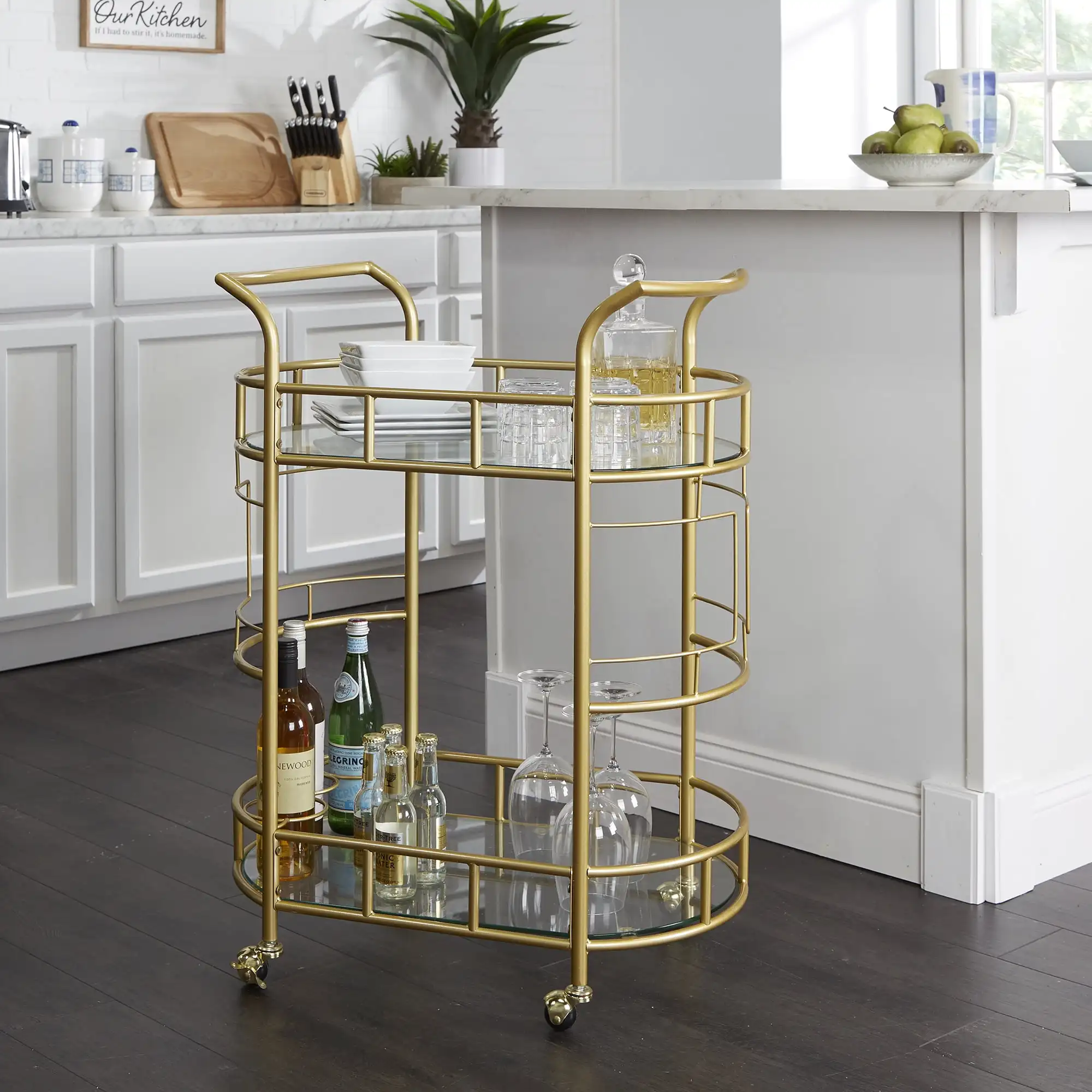 

Fitzgerald Bar Cart с матовой золотой металлической отделкой, 2-Ярусный