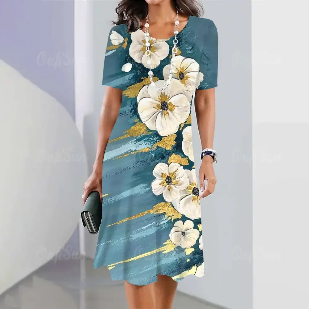 

Summer Female Dress 3d Flower Print Plus Size Fashion Colorful Holiday Clothing For Ladies Women Regular Vintage Casual Dresses