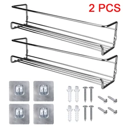 Metal Wall-Mounted Kitchen Organizer Spice Shelf Set (2 Pack) (Silver)