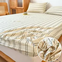 Bonenjoy Fitted Sheet Set Stripe Style Bedsheet with Pillowcase Printed Bed Cover Home Mattress Protector простынь на резинке 1