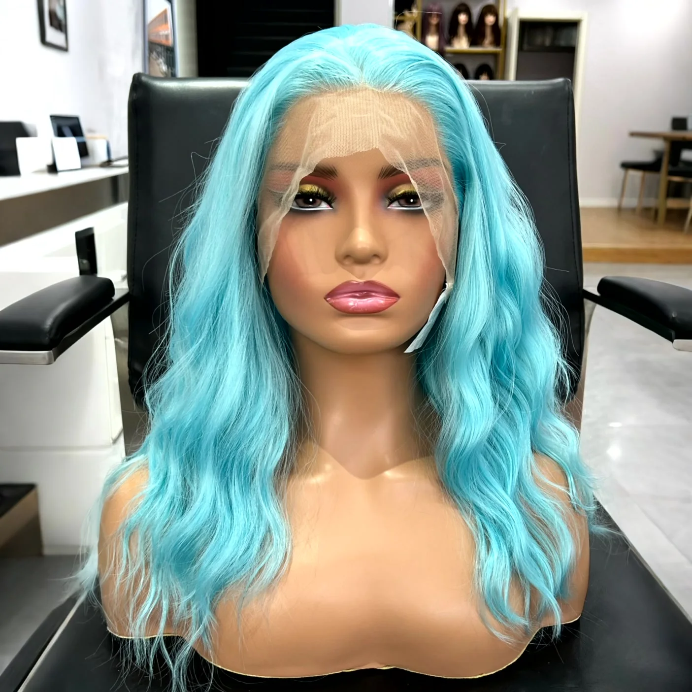 Short Curly Wavy Bob Wig for Women Synthetic Hair Free Part Shoulder Length Loose Curly Natural Wave Blue Colored Wigs for Daily