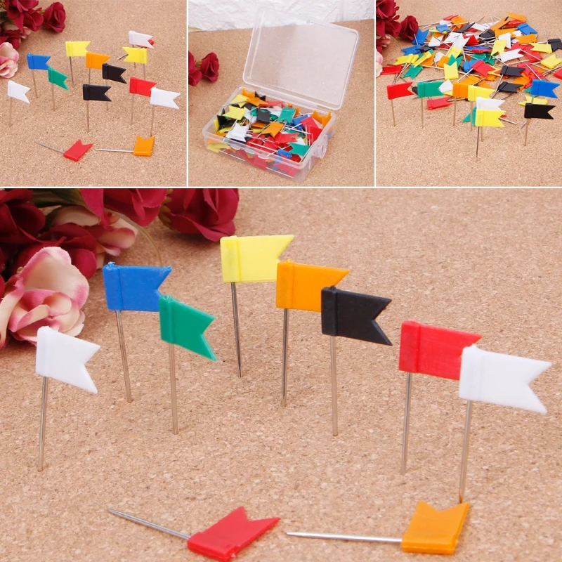 Push Pins 100 Pieces Mixed Color Flag Push Pins Nail Thumb Tack Map Drawing Pin Stationery