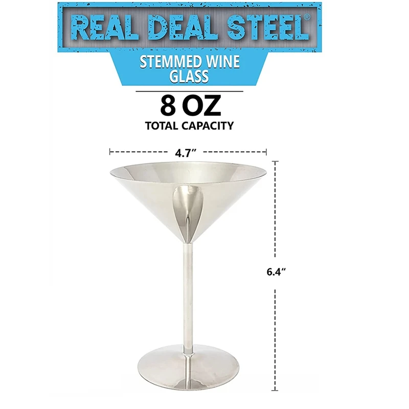 Stainless Steel Martini Glasses Set Of 4, 8 Oz Metal Cocktail