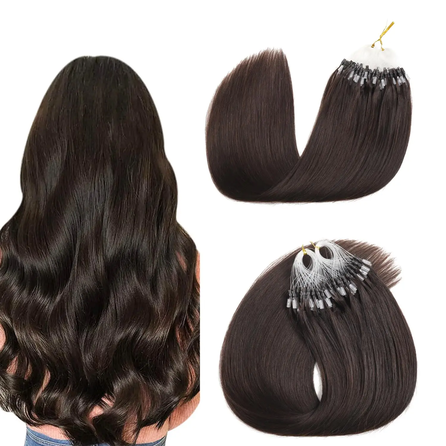 Micro Ring Hair Extensions Human Hair Silky Straight 1g/Strand 50g Real Remy Human Extensions Thick Micro Loop For Women #2