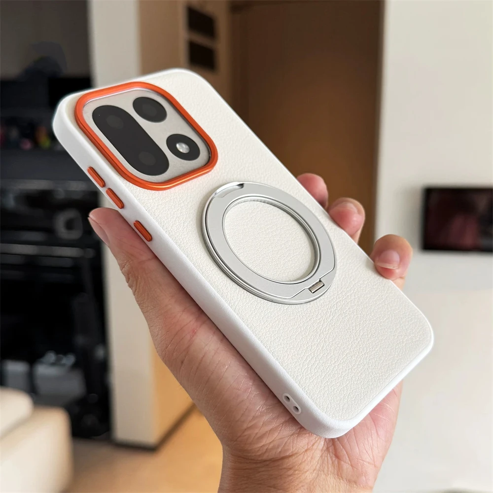 360° Rotating Ring Bracket Leather Shockproof Magnetic Wireless Charging Case