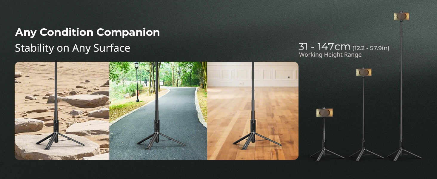 ST30 One-Touch Deploy Selfie Stick Tripod, 57.9" Automatic Tripod w Remote for i