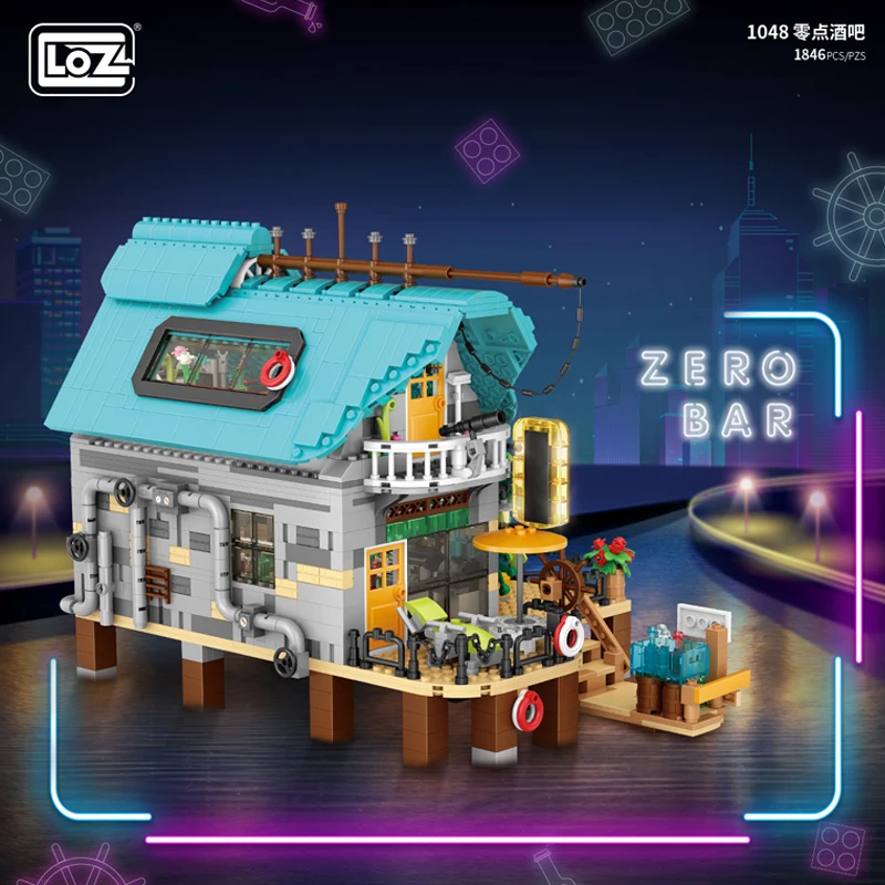 Loz1048 Creative Zero Bar Mini Street House Building Block Amici Fai Da Te Party Fisherman Hotel Assembly Puzzle Toy Per Regali Per Bambini